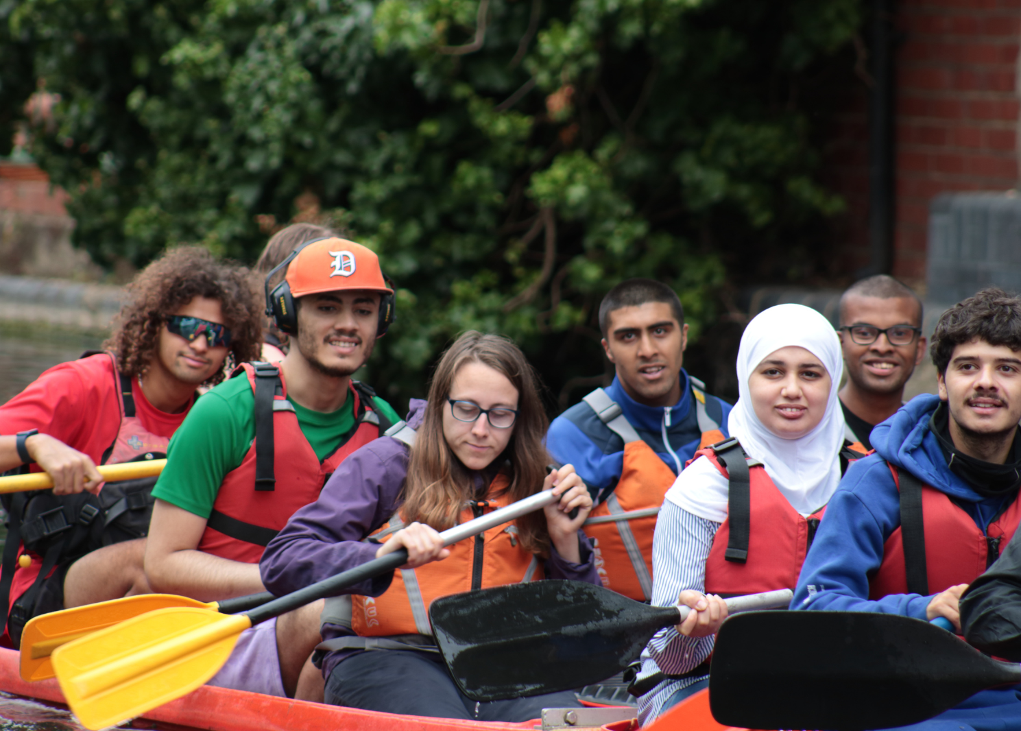 A group of people kayaking