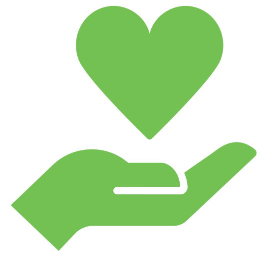 Green hand and heart icon.